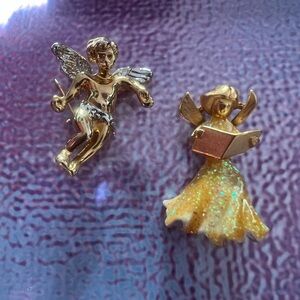 Guardian, angels, Gold and Yellow Angel Brooch Set